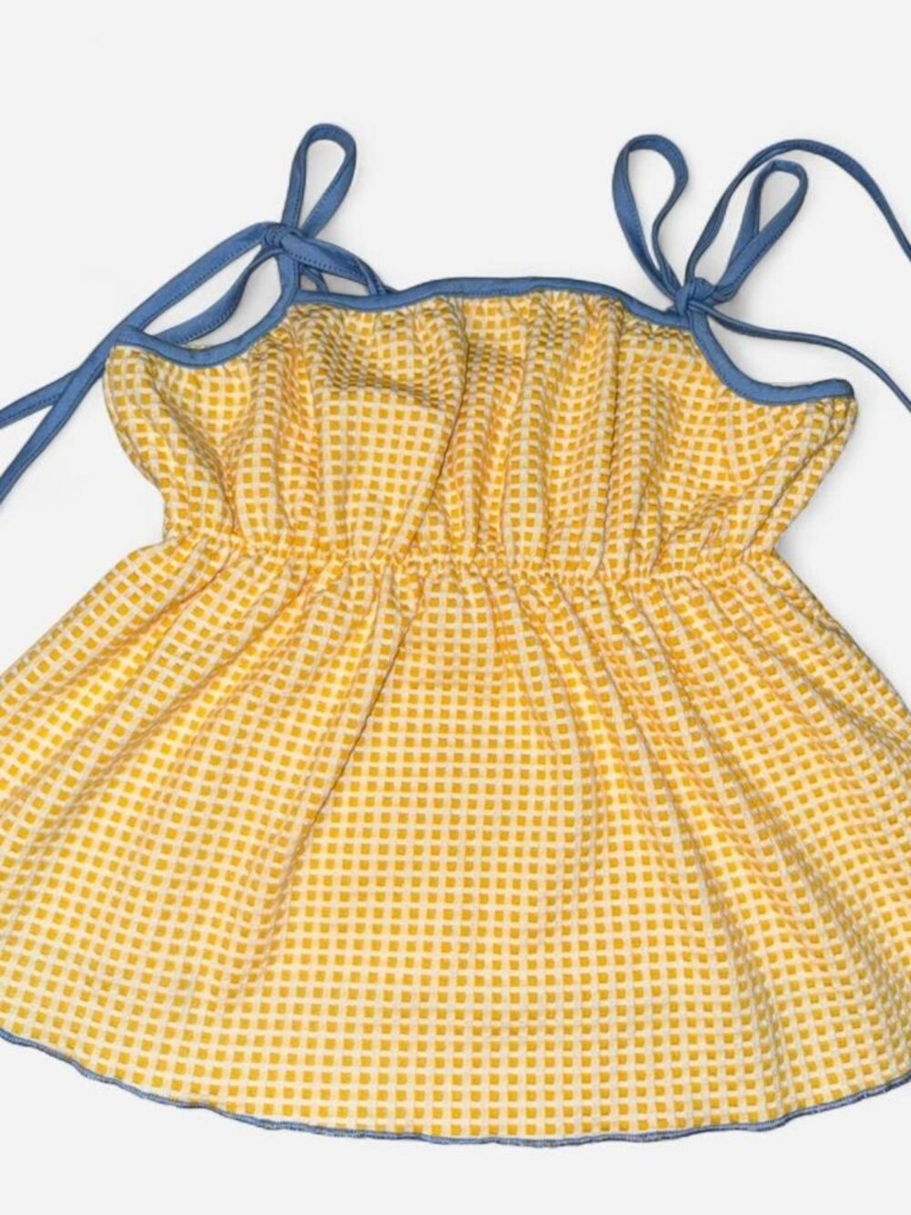 Women's Yellow & White Gingham XS with Blue Trim Straps